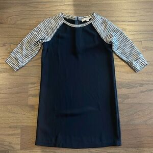 LOFT Petite Black Baseball Shift Dress - Size 0P